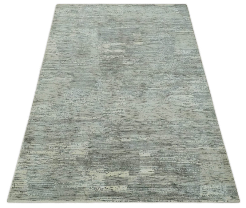 Modern Abstract Beige, silver, Gray and Charcoal 5x8 Hand loom Viscose Area Rug