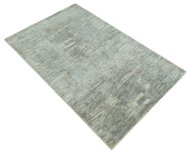 Modern Abstract Beige, silver, Gray and Charcoal 5x8 Hand loom Viscose Area Rug