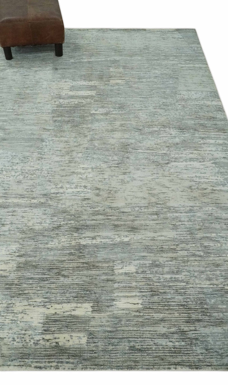 Modern Abstract Beige, silver, Gray and Charcoal 5x8 Hand loom Viscose Area Rug