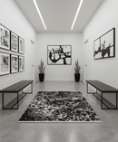 Modern Abstract Black and Silver Hand Knotted 6x9 Wool and Bamboo silk Area Rug