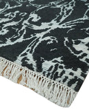 Modern Abstract Black and Silver Hand Knotted 6x9 Wool and Bamboo silk Area Rug