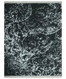 Modern Abstract Black and Silver Hand Knotted 6x9 Wool and Bamboo silk Area Rug