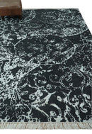 Modern Abstract Black and Silver Hand Knotted 6x9 Wool and Bamboo silk Area Rug