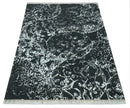 Modern Abstract Black and Silver Hand Knotted 6x9 Wool and Bamboo silk Area Rug