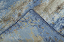 Modern Abstract Blue And Beige 4x6 Hand Knotted Bamboo Silk Rug