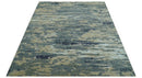 Modern Abstract Blue And Beige Hand Knotted 8x10 Wool And Bamboo Silk Rug