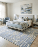 Modern Abstract Blue Beige Viscose Hand Loomed Area Rug 8x10 - Soft Pile