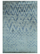 Modern Abstract Blue And Gray Hand Knotted 6x9 Bamboo Silk Area Rug