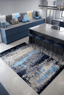 Blue and Gray Contemporary Abstract Hand Tufted Wool Area Rug 5x8