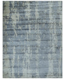 Modern Abstract Blue And Ivory Hand Knotted Wool Area Rug