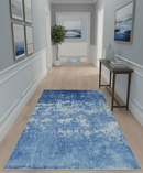 Modern Abstract Blue and Ivory Hand loom 5.6x8 Wool and Viscose Area Rug