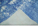 Modern Abstract Blue and Ivory Hand loom 5.6x8 Wool and Viscose Area Rug