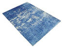 Modern Abstract Blue and Ivory Hand loom 5.6x8 Wool and Viscose Area Rug