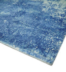 Modern Abstract Blue and Ivory Hand loom 5.6x8 Wool and Viscose Area Rug