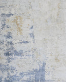 Blue and Ivory Art Silk Area Rug - Modern Abstract Hand-Loomed