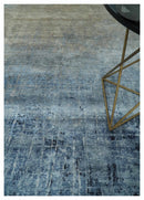 Modern abstract Blue, Aqua and Brown Hand Knotted 8x10 wool and Art silk Area Rug