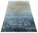 Modern abstract Blue, Aqua and Brown Hand Knotted 8x10 wool and Art silk Area Rug