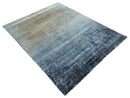 Modern abstract Blue, Aqua and Brown Hand Knotted 8x10 wool and Art silk Area Rug