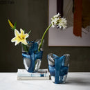 GobekUsa Blue Striped Glass Vase for Plant Arrangement and Room Decor