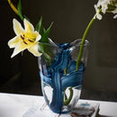 GobekUsa Blue Striped Glass Vase for Plant Arrangement and Room Decor