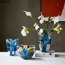 GobekUsa Blue Striped Glass Vase for Plant Arrangement and Room Decor