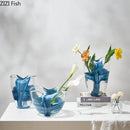 GobekUsa Blue Striped Glass Vase for Plant Arrangement and Room Decor