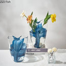 GobekUsa Blue Striped Glass Vase for Plant Arrangement and Room Decor