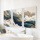 Gold & Blue Brush Strokes. Luxury 3 Piece Abstract Wall Art by Wall Art Set