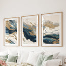 Gold & Blue Brush Strokes. Luxury 3 Piece Abstract Wall Art by Wall Art Set