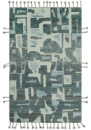 Modern abstract Carved Texture Green, Ivory and Silver 5x8 Hand Knotted Wool Area Rug