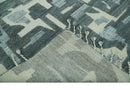 Modern abstract Carved Texture Green, Ivory and Silver 5x8 Hand Knotted Wool Area Rug