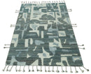 Modern abstract Carved Texture Green, Ivory and Silver 5x8 Hand Knotted Wool Area Rug