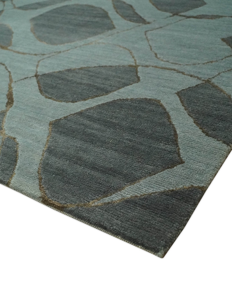 Modern Abstract Charcoal and Gray Hand loom 6x9 Wool and Art Silk Area Rug