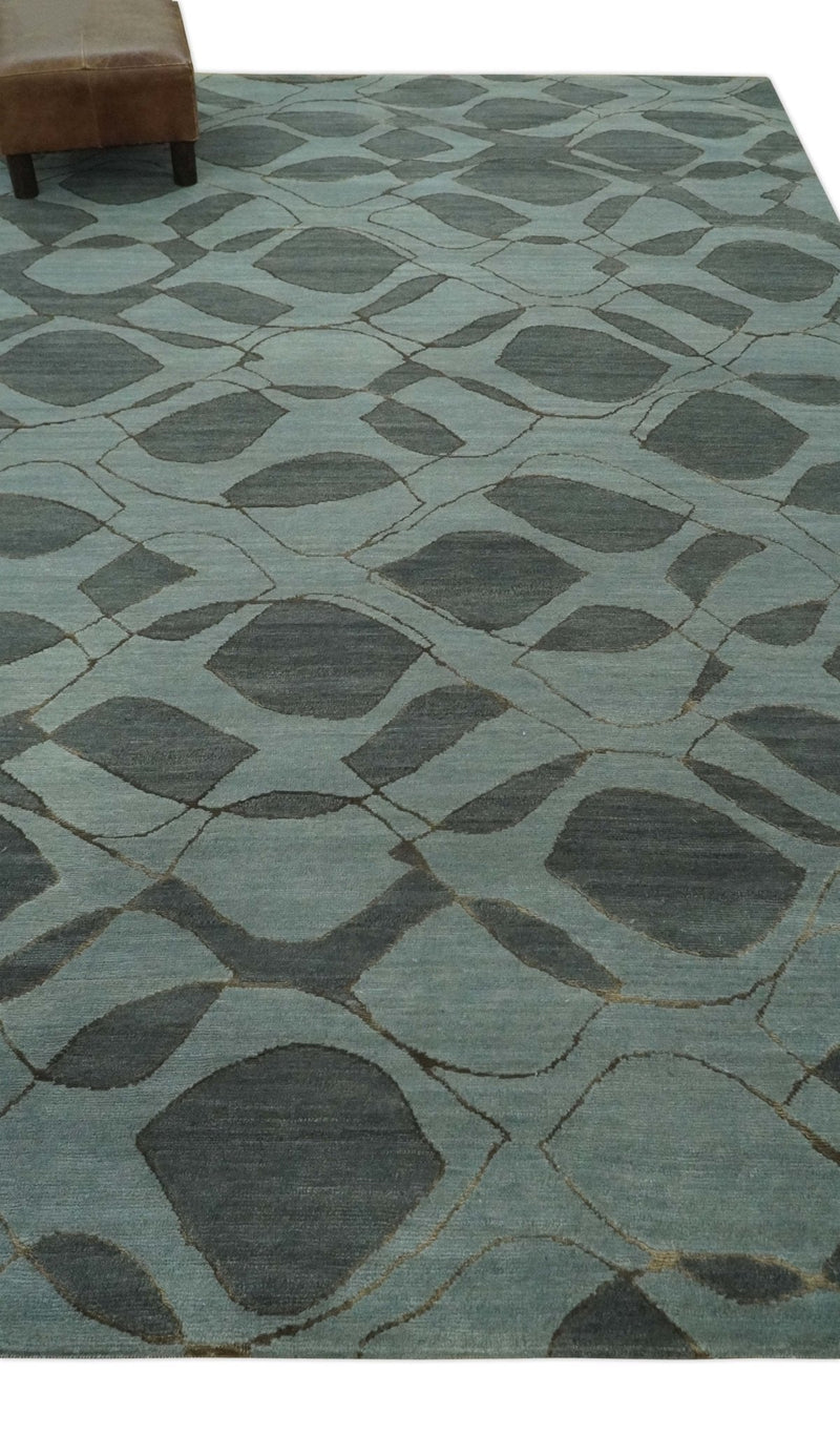 Modern Abstract Charcoal and Gray Hand loom 6x9 Wool and Art Silk Area Rug