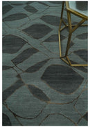 Modern Abstract Charcoal and Gray Hand loom 6x9 Wool and Art Silk Area Rug