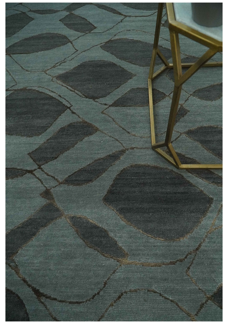 Modern Abstract Charcoal and Gray Hand loom 6x9 Wool and Art Silk Area Rug