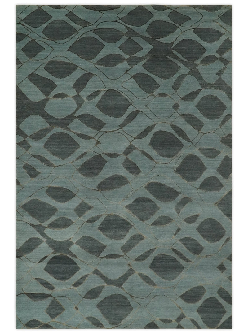 Modern Abstract Charcoal and Gray Hand loom 6x9 Wool and Art Silk Area Rug