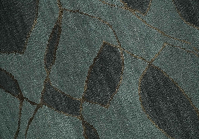 Modern Abstract Charcoal and Gray Hand loom 6x9 Wool and Art Silk Area Rug