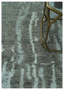 Modern abstract Charcoal and Light Blue Hand knotted 5x8 wool Area Rug by The Rug Decor