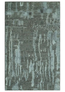 Modern abstract Charcoal and Light Blue Hand knotted 5x8 wool Area Rug by The Rug Decor