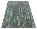 Modern abstract Charcoal and Light Blue Hand knotted 5x8 wool Area Rug by The Rug Decor