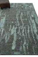Modern abstract Charcoal and Light Blue Hand knotted 5x8 wool Area Rug by The Rug Decor