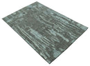 Modern abstract Charcoal and Light Blue Hand knotted 5x8 wool Area Rug by The Rug Decor
