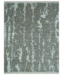 Modern Abstract Charcoal, Beige and Silver Hand Knotted 5.6x8 wool and Bamboo Silk area Rug