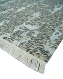 Modern Abstract Charcoal, Beige and Silver Hand Knotted 5.6x8 wool and Bamboo Silk area Rug