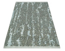 Modern Abstract Charcoal, Beige and Silver Hand Knotted 5.6x8 wool and Bamboo Silk area Rug