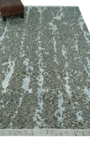 Modern Abstract Charcoal, Beige and Silver Hand Knotted 5.6x8 wool and Bamboo Silk area Rug