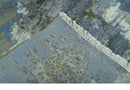 Modern Abstract Design Beige And Blue 8x10 Hand Knotted Wool, Art Silk Rug