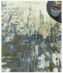 Modern Abstract Design Beige And Blue 9x12 Hand Knotted Wool Area Rug