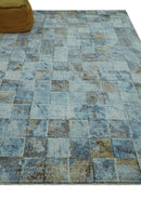 Modern Abstract Design Blue And Brown 8x10 Hand Knotted Wool Area Rug